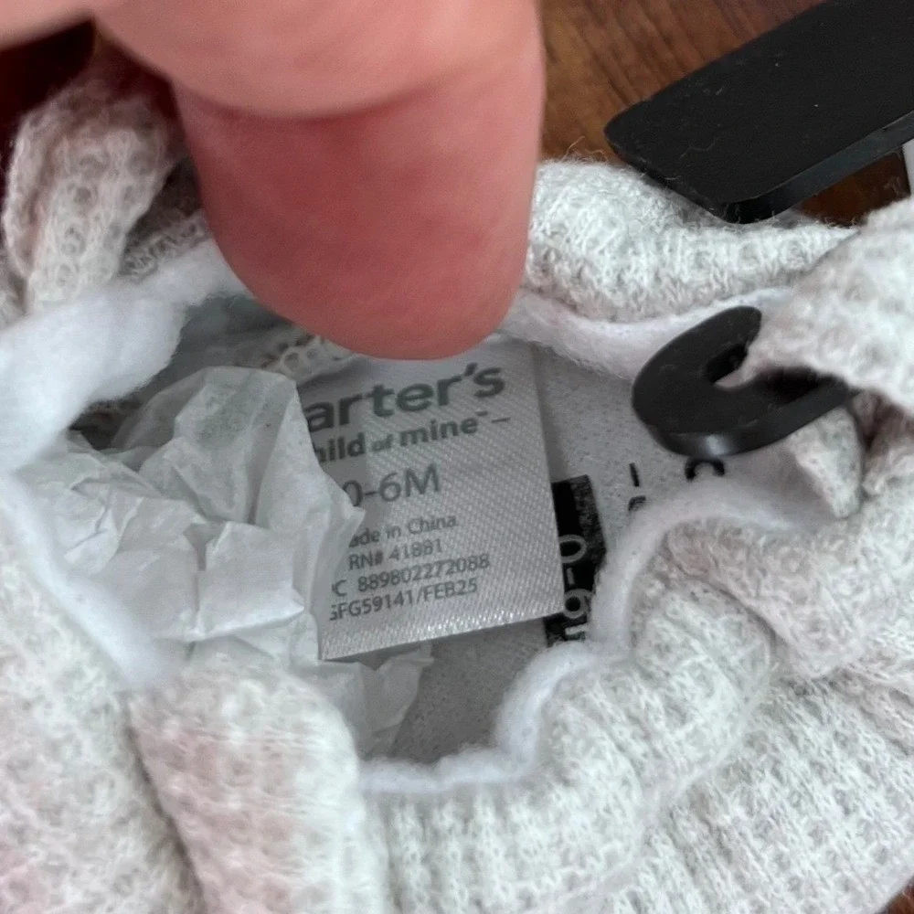 Carter's‎ Child of Mine Booties Unisex 0-6M Grey Waffle Knit Slip On Soft Sole
